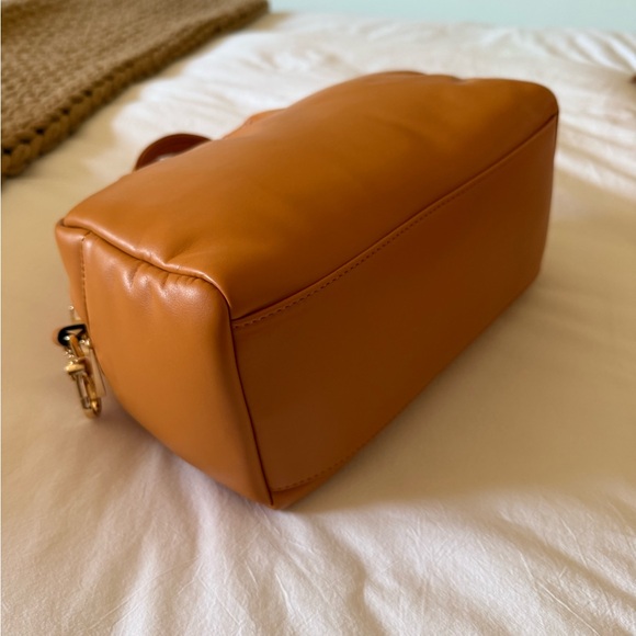 Lemani Paris Puffy Handbag Puffer Purse Designer Vegan Leather Orange Brown - Picture 5 of 9